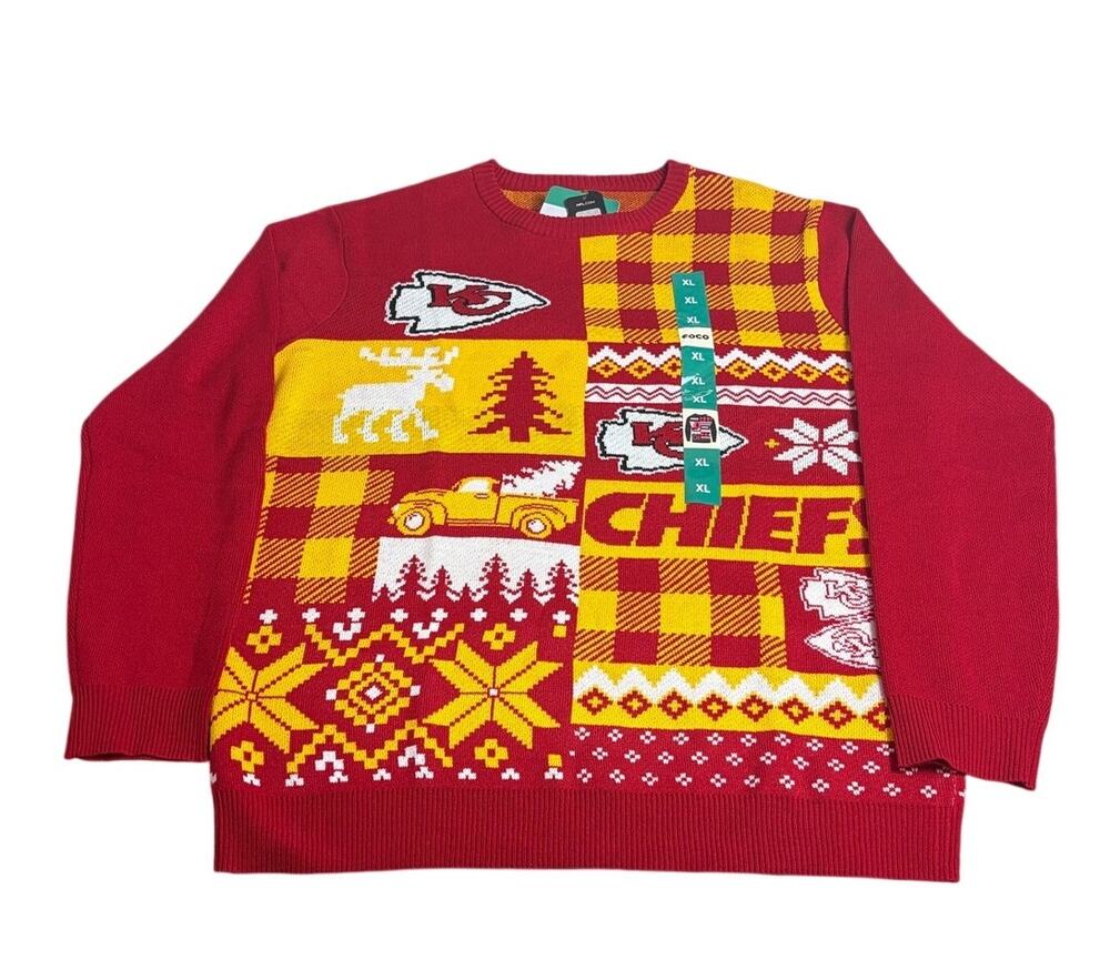 FOCO Kansas City Chiefs Holiday Crewneck Sweater Men’s Size XL